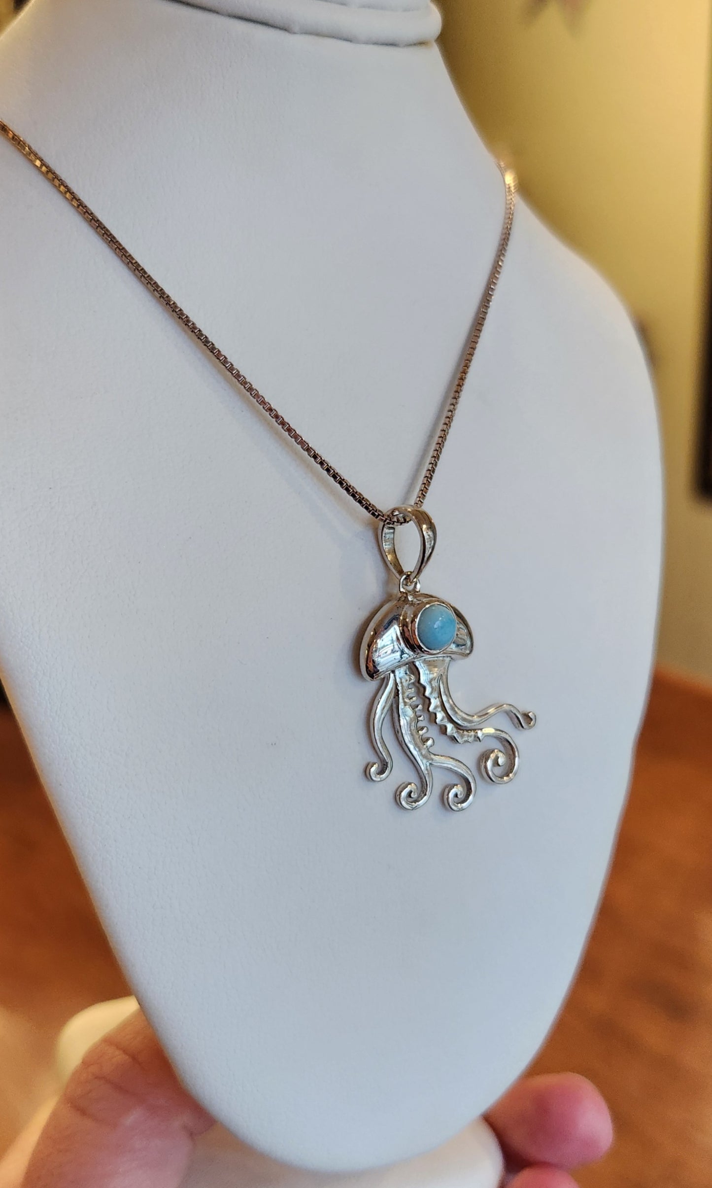 Sterling silver jellyfish pendant with larimar