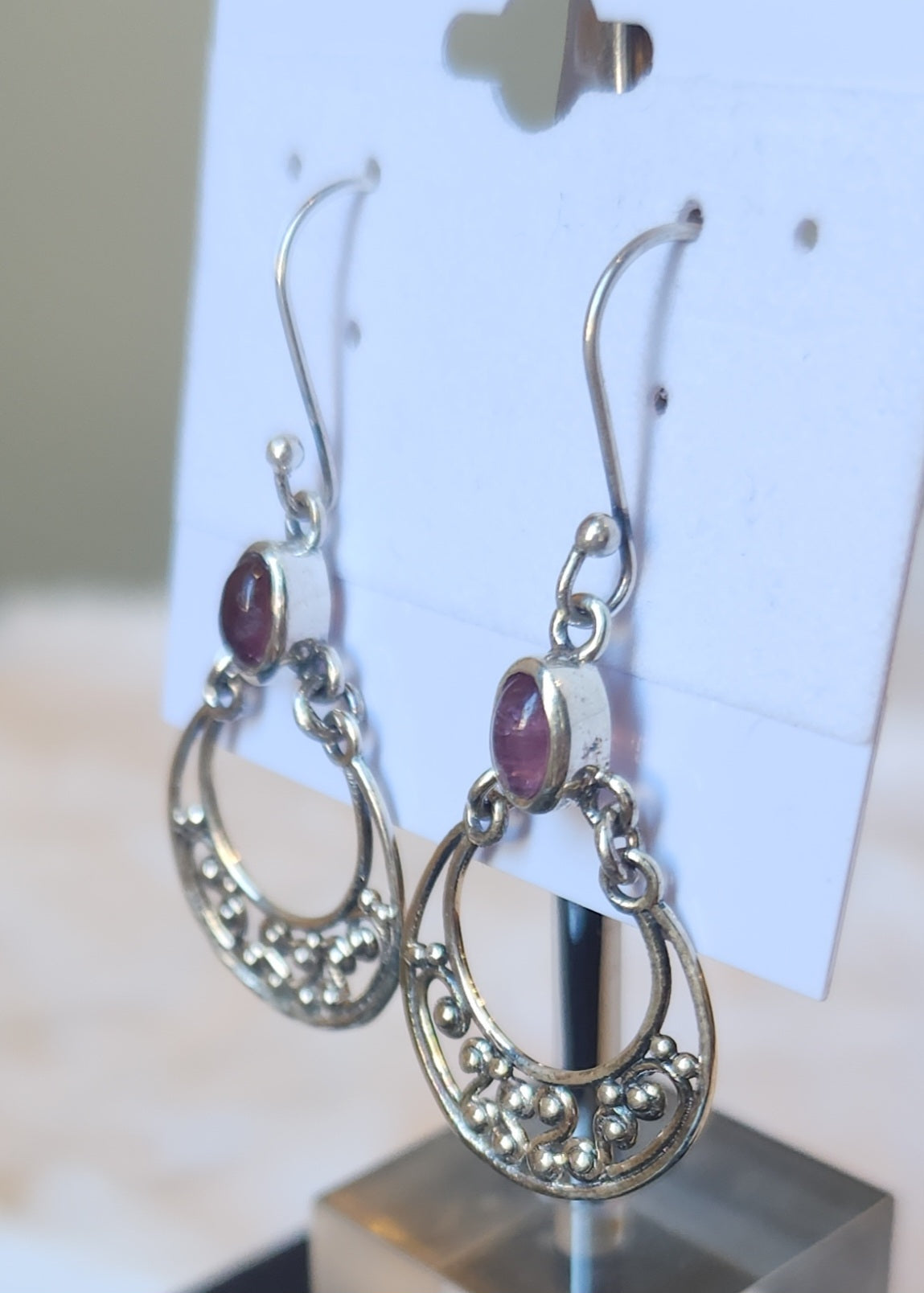 Sterling silver tourmaline filigree dangle earrings