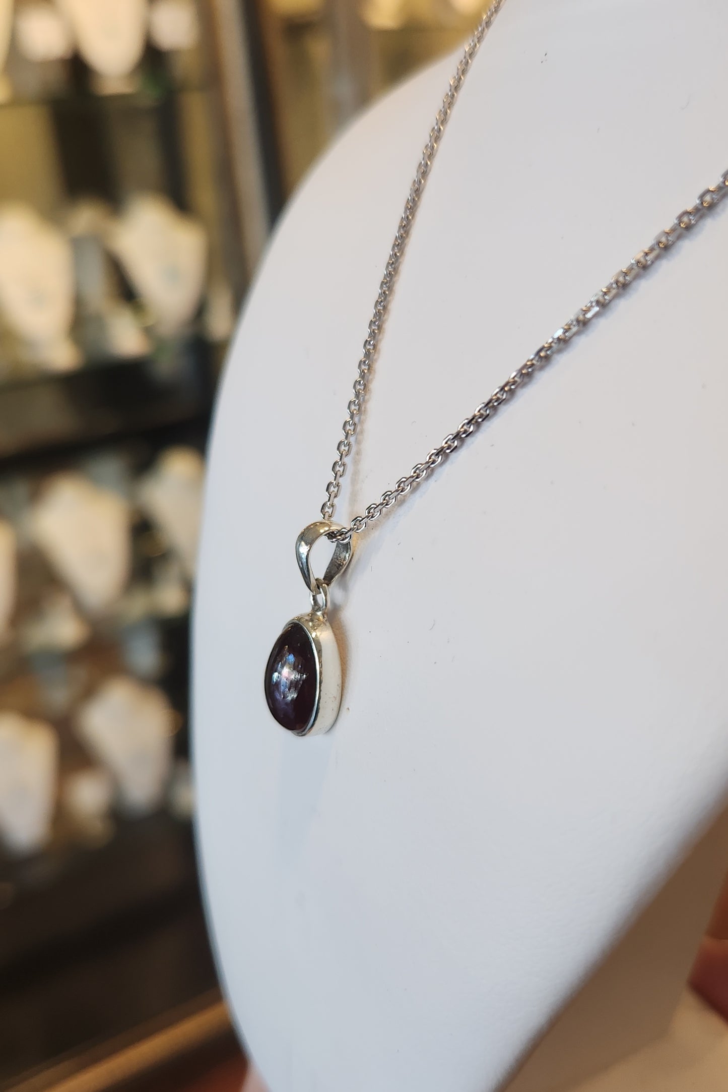 Sterling silver mini garnet cabochon pendant
