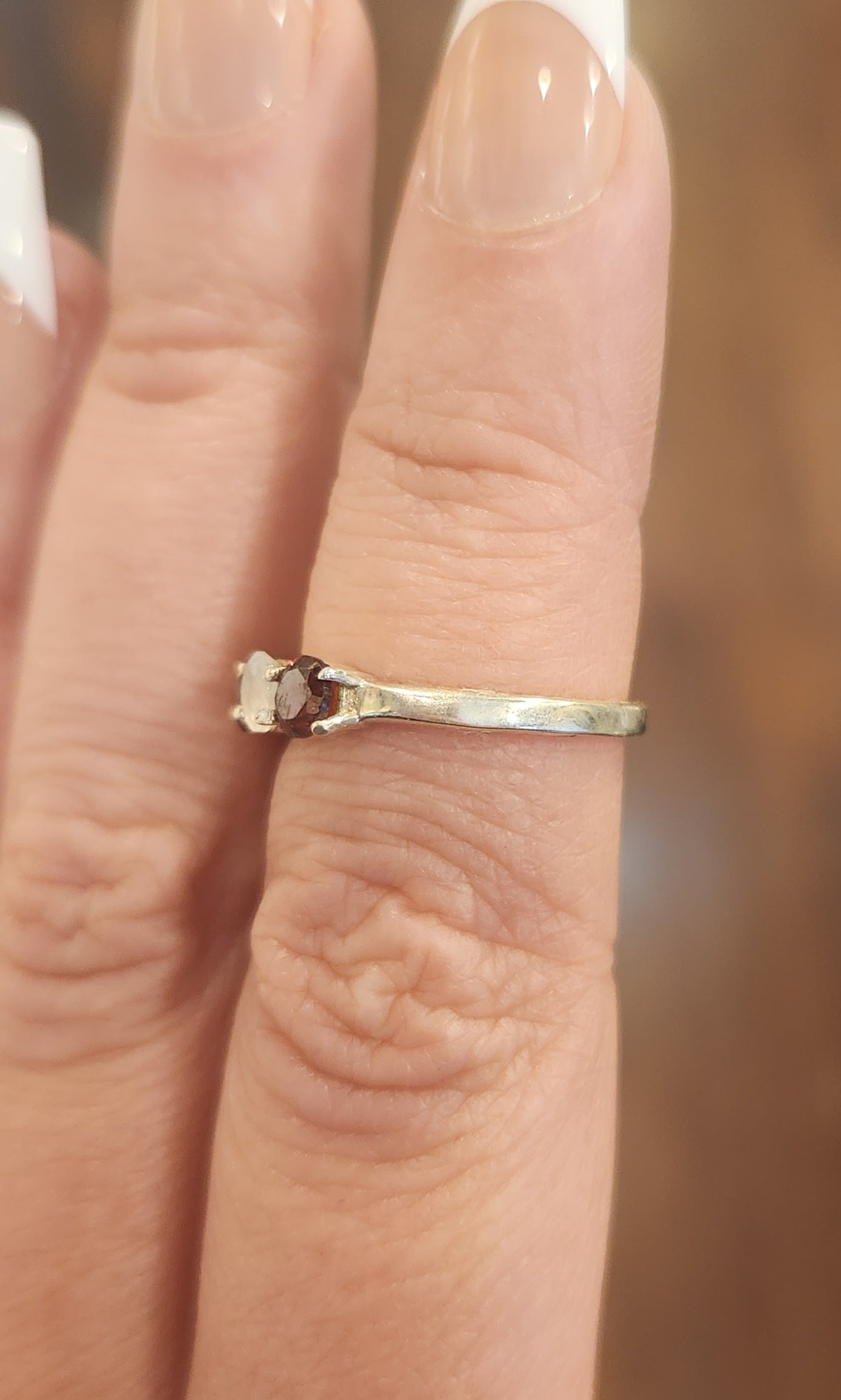 Sterling silver garnet and rainbow moonstone multi-stone ring