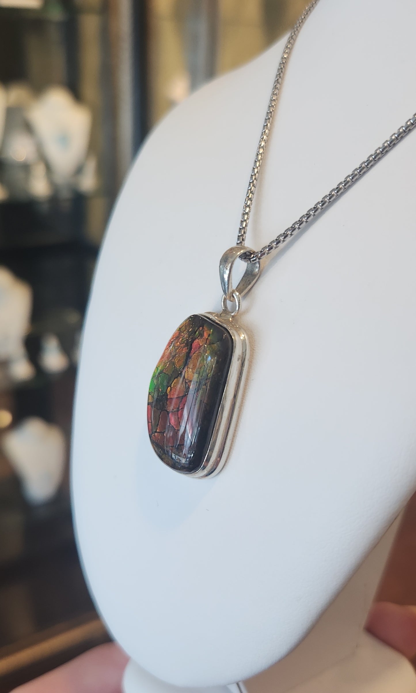 Sterling silver ammolite pendant