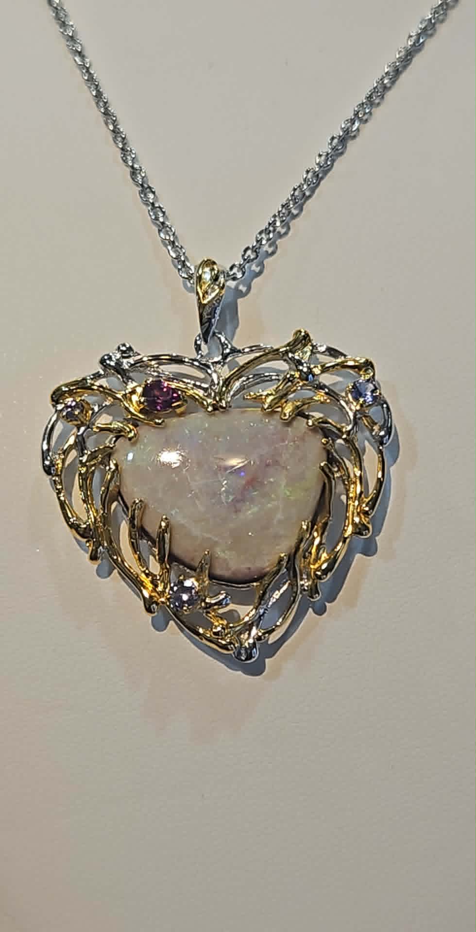 Sterling silver with gold overlay Australian opal heart shaped pendant with chain