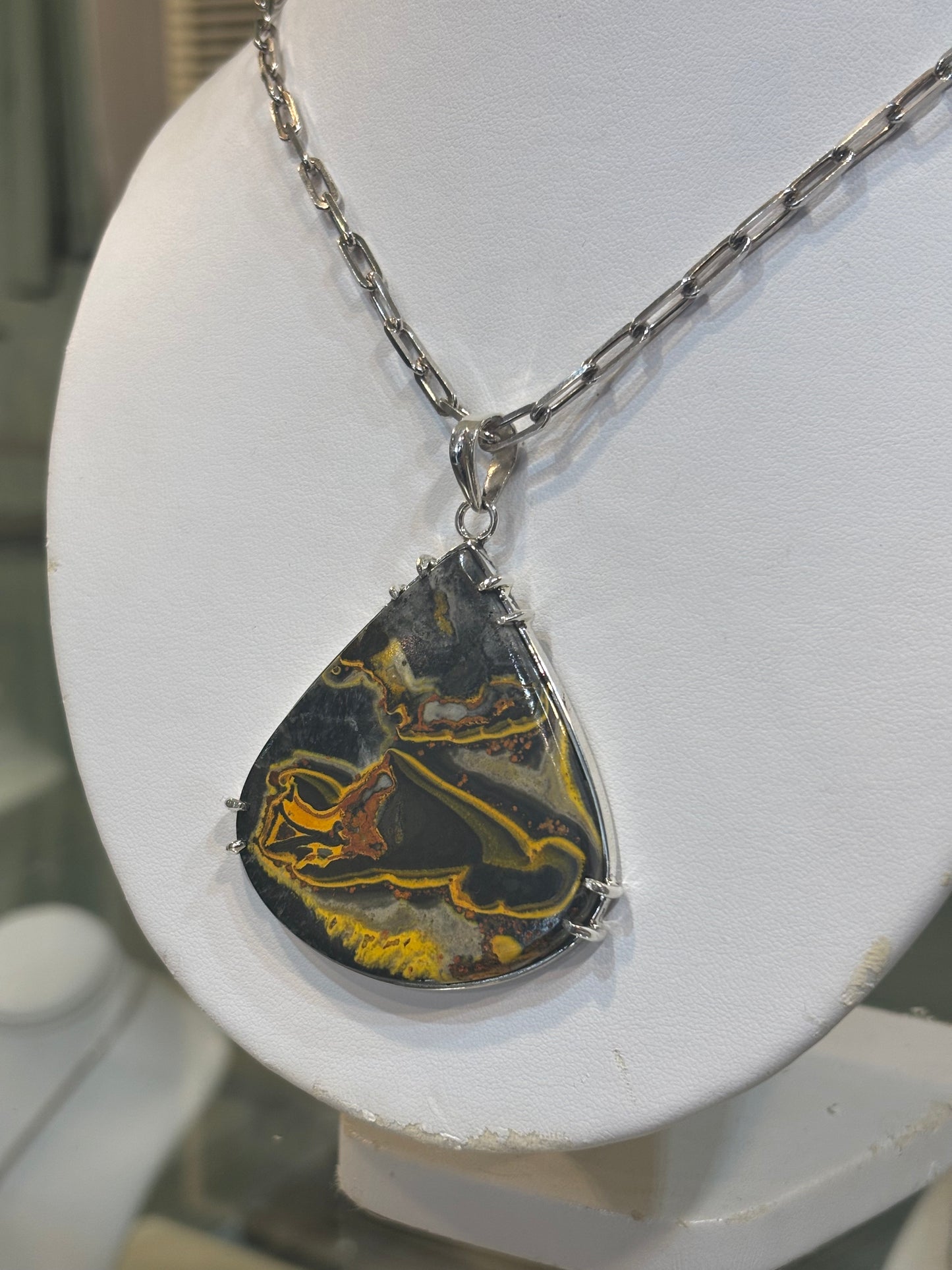 Sterling Silver Bumble Bee Jasper Statement Pendant With Chain