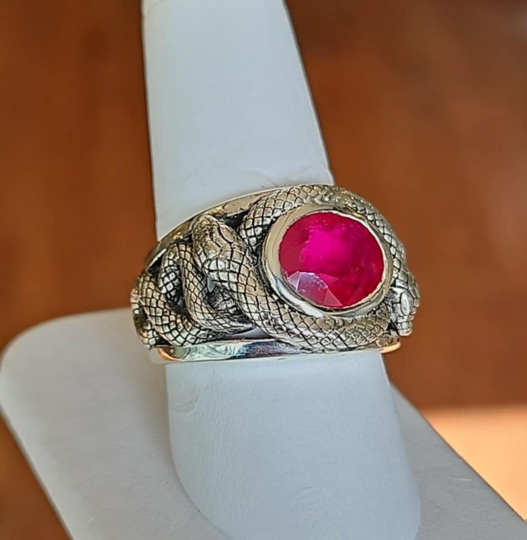 Sterling Silver Mens Snake Ring With Ruby Size 10