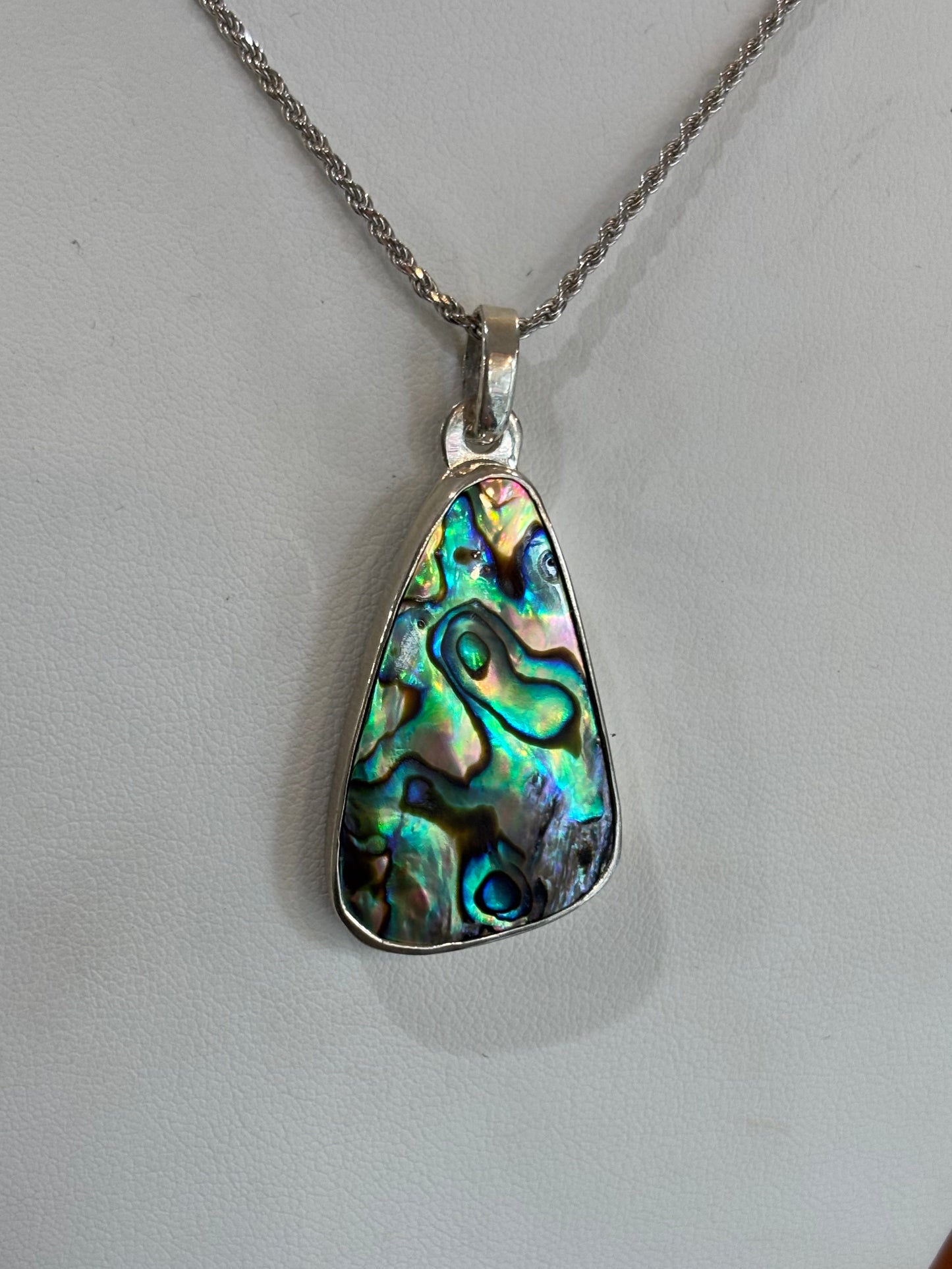 Sterling Silver Handmade Abalone Pendant With Waves Engraving