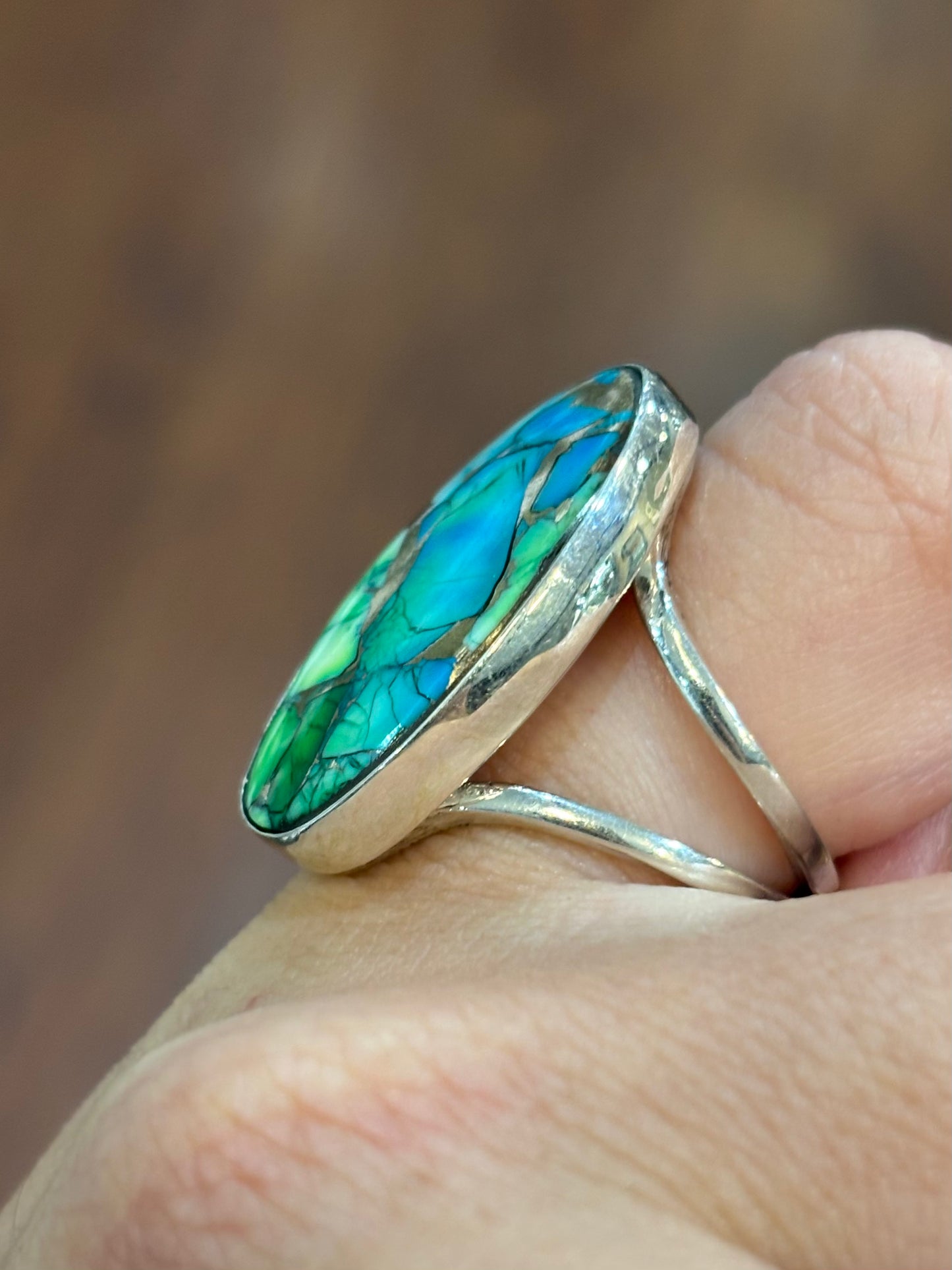 Sterling Silver Custom Handmade Oyster Turquoise Cabochon Ring