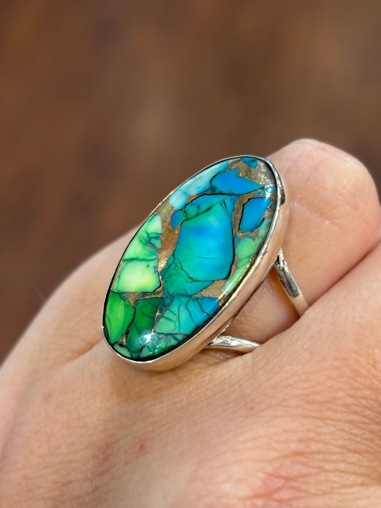Sterling Silver Custom Handmade Oyster Turquoise Cabochon Ring