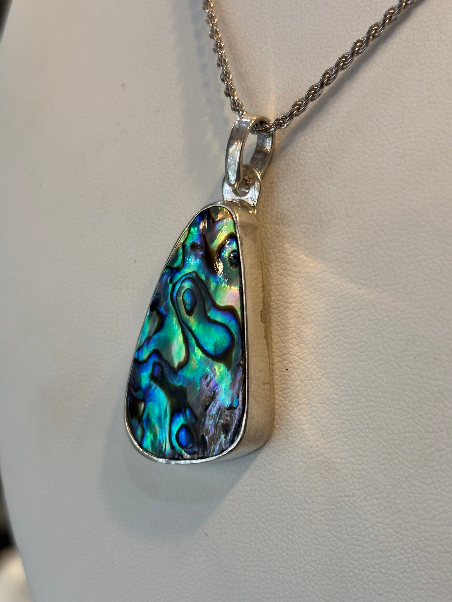 Sterling Silver Handmade Abalone Pendant With Waves Engraving