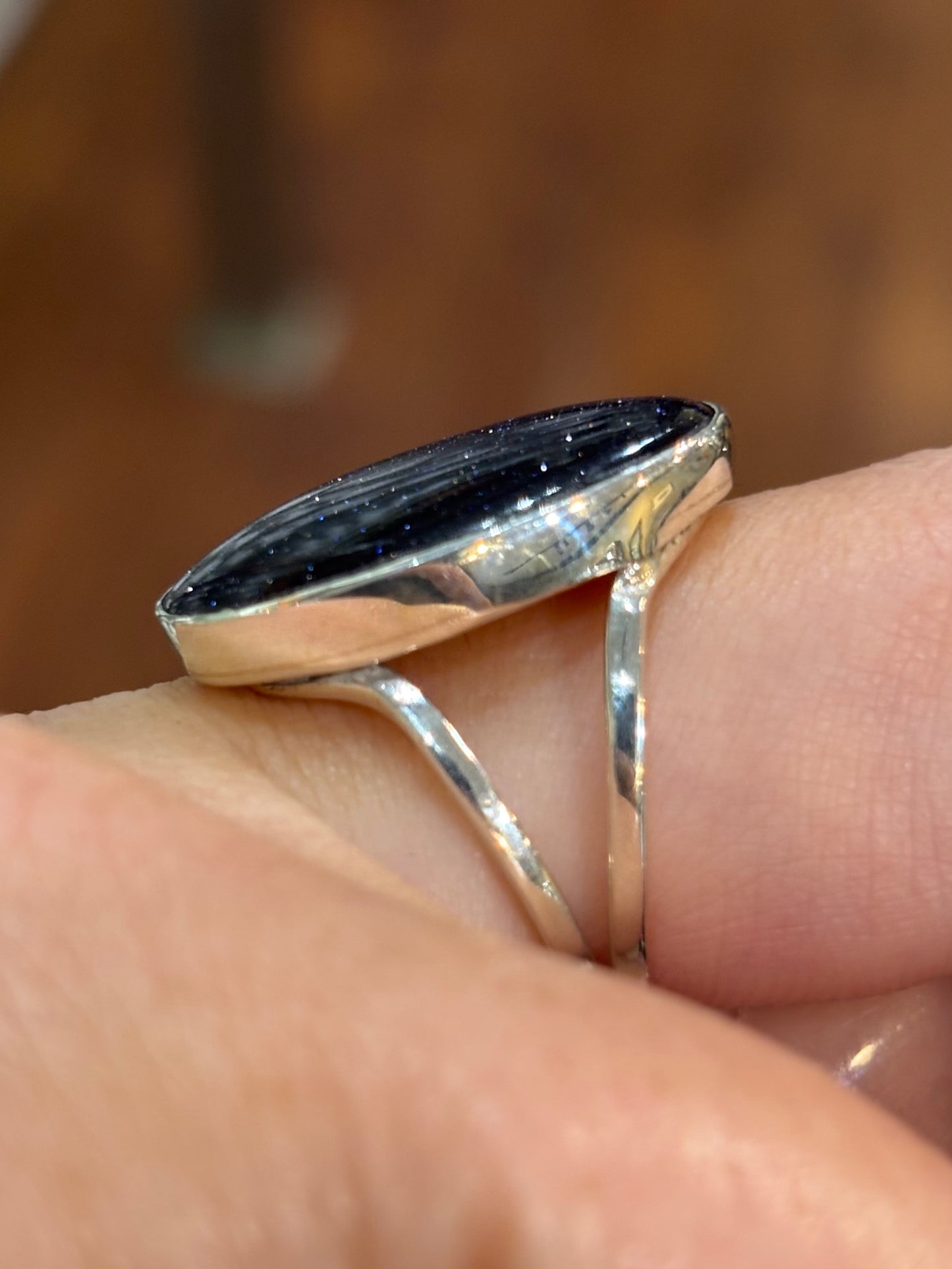 Sterling Silver Custom Handmade Goldstone Cabochon Ring