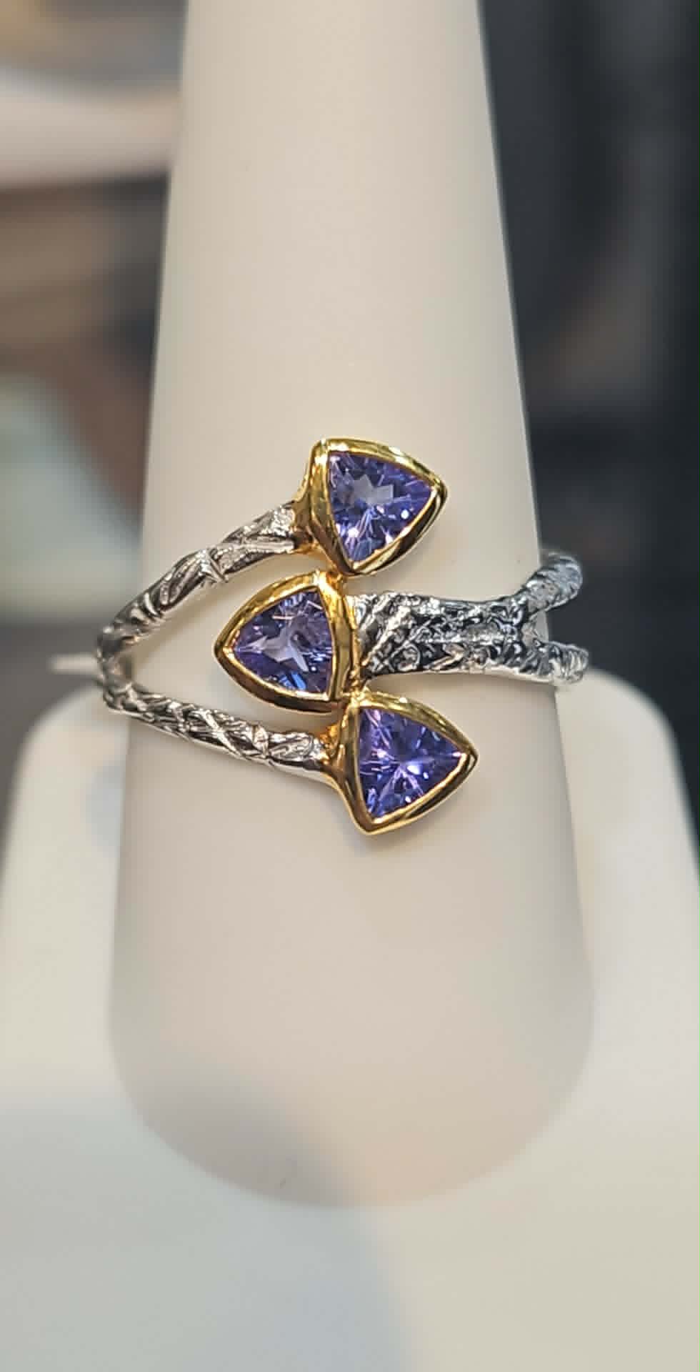 Sterling silver triangle tanzanite handmade ring size 8.5