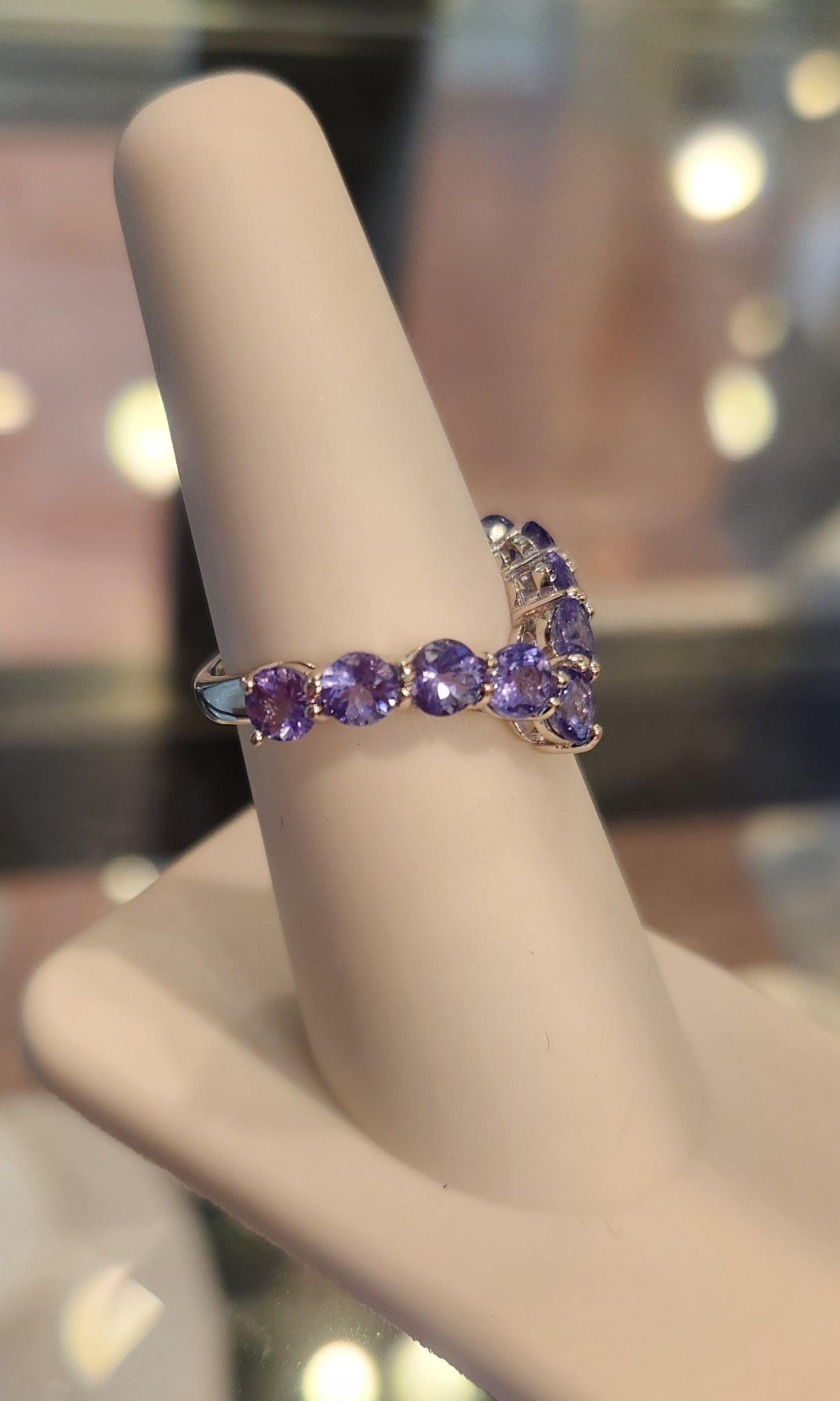 Sterling silver tanzanite chevron stackable ring
