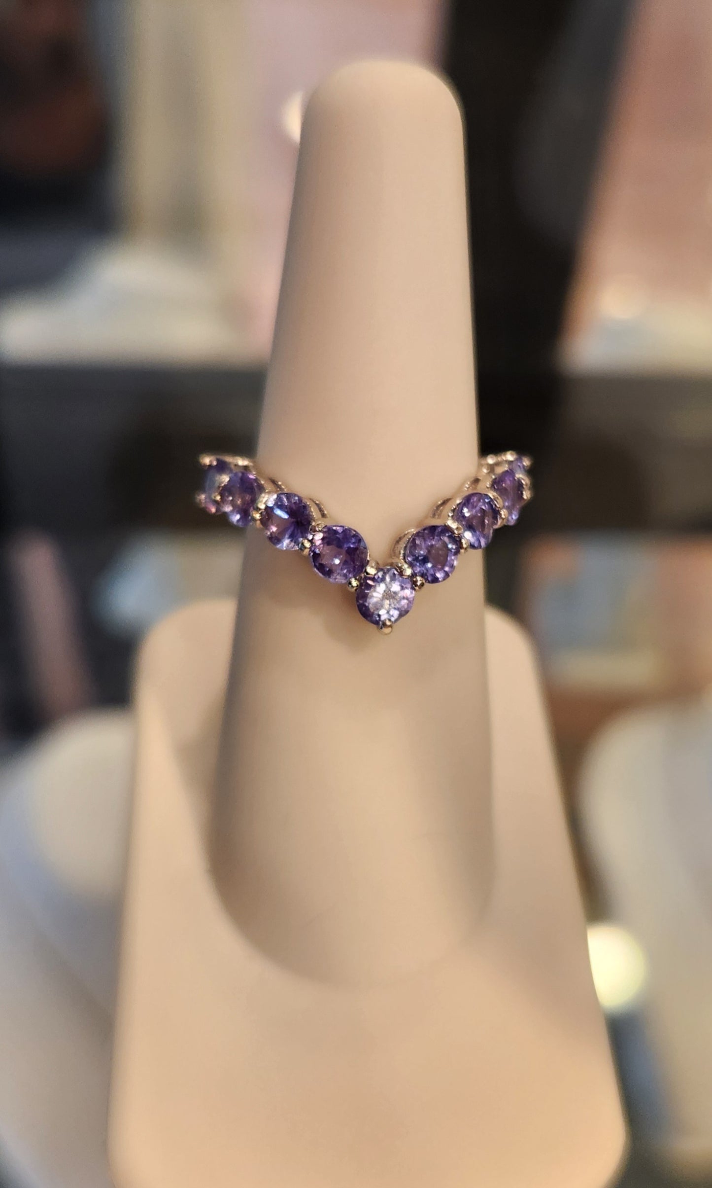 Sterling silver tanzanite chevron stackable ring