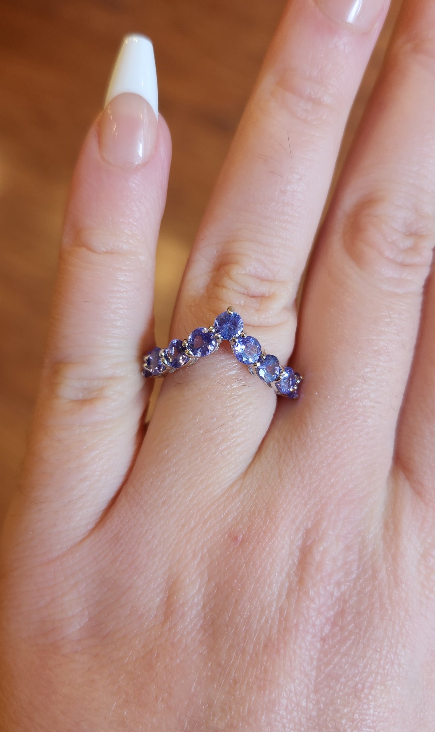 Sterling silver tanzanite chevron stackable ring
