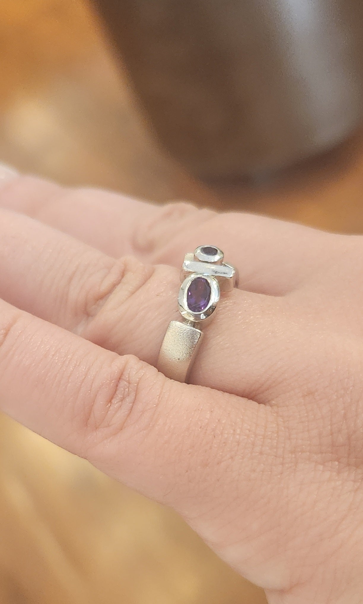 Sterling silver amethyst ring with satin finish