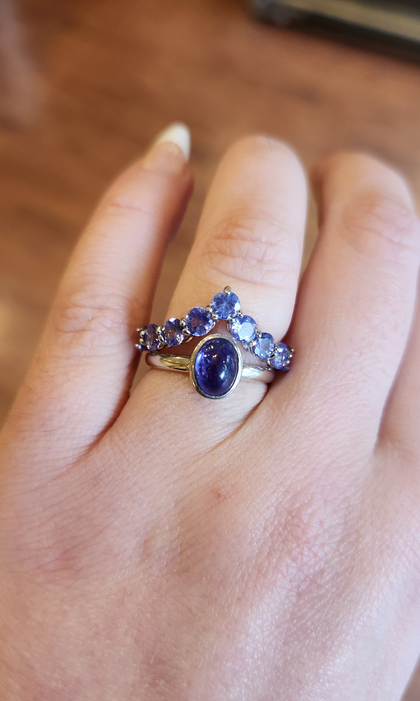 Sterling silver tanzanite chevron stackable ring