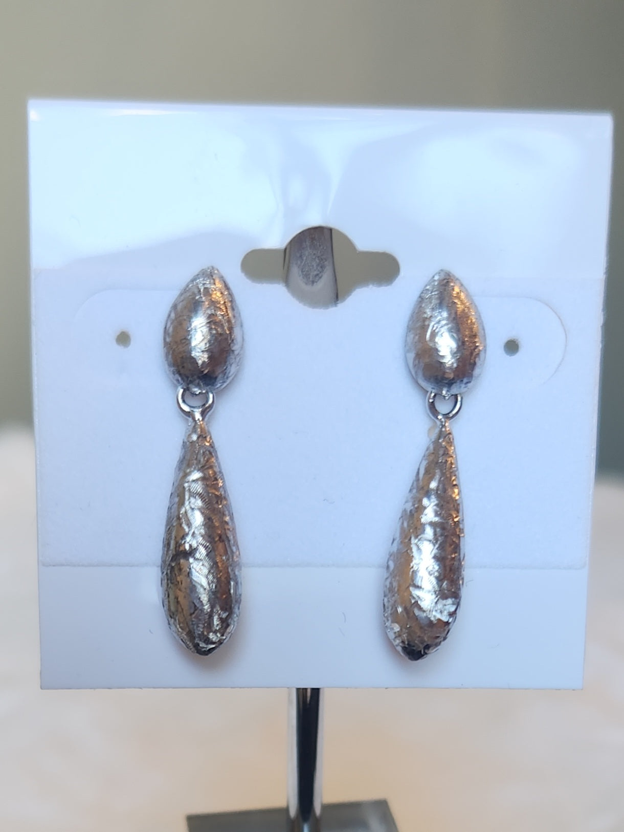 Sterling silver teardrop dangle textured earrings