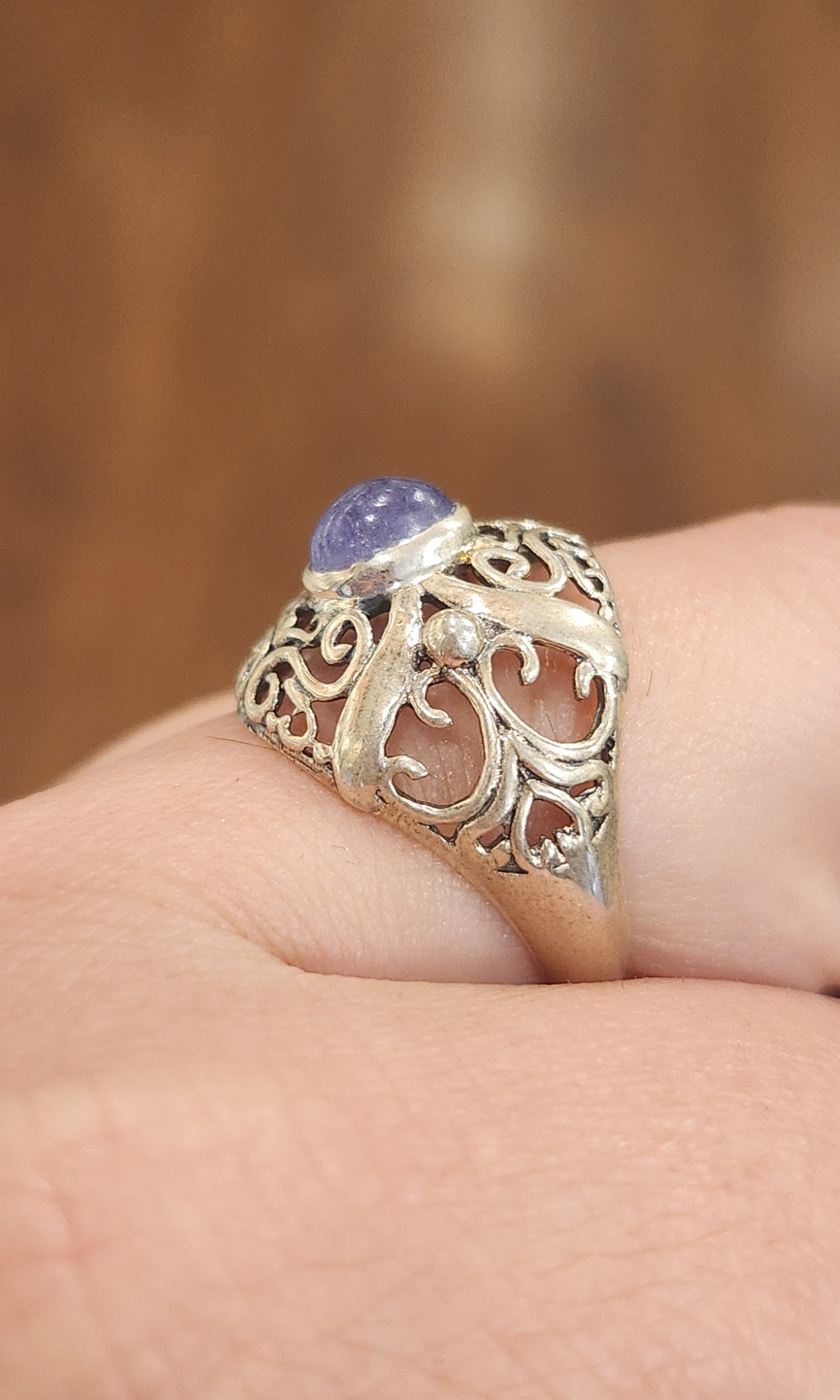 Sterling silver tanzanite filigree ring