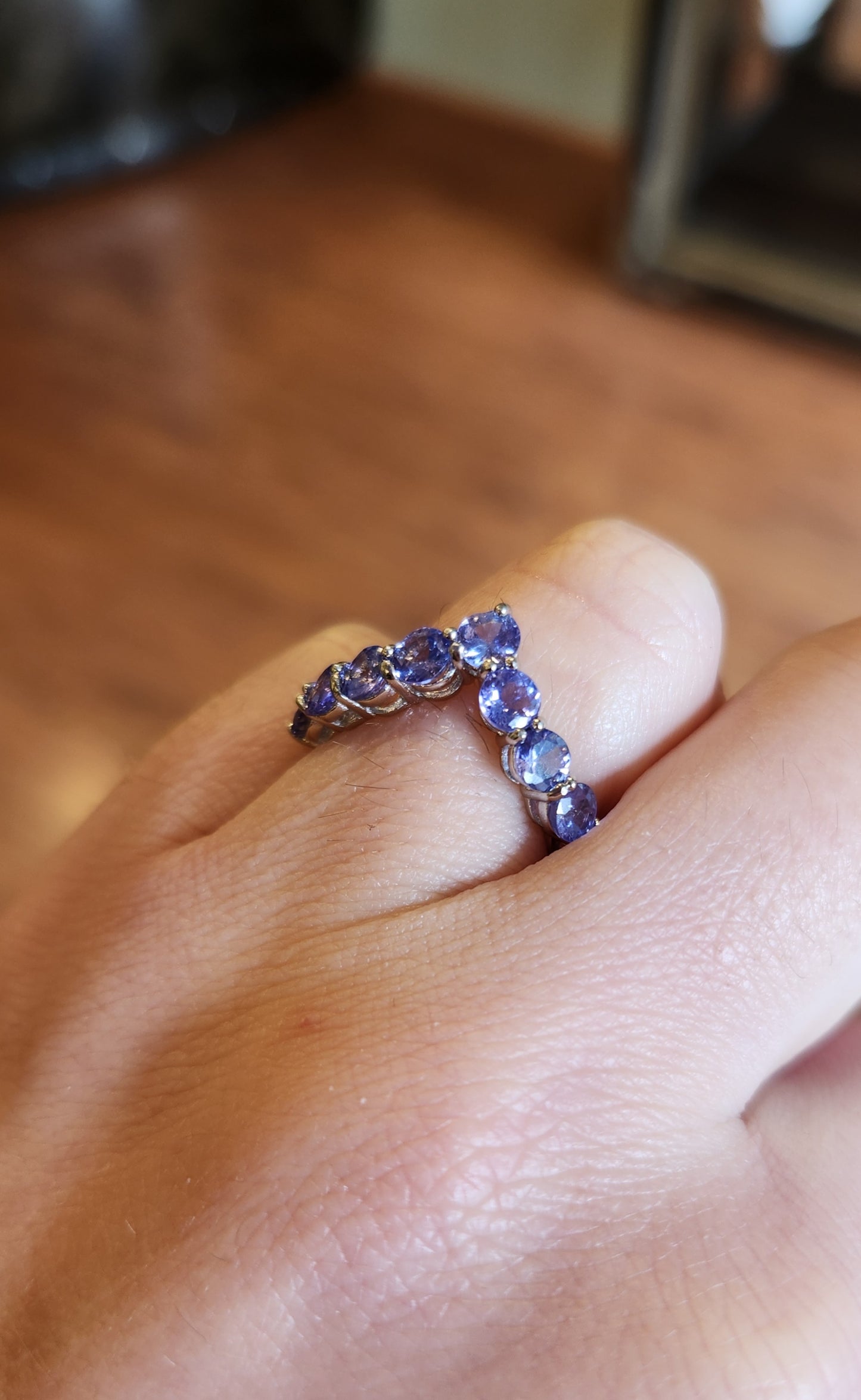 Sterling silver tanzanite chevron stackable ring