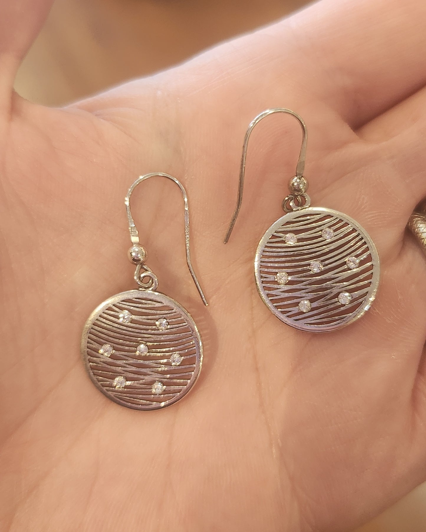 Sterling silver round cubic zirconia dangle earrings
