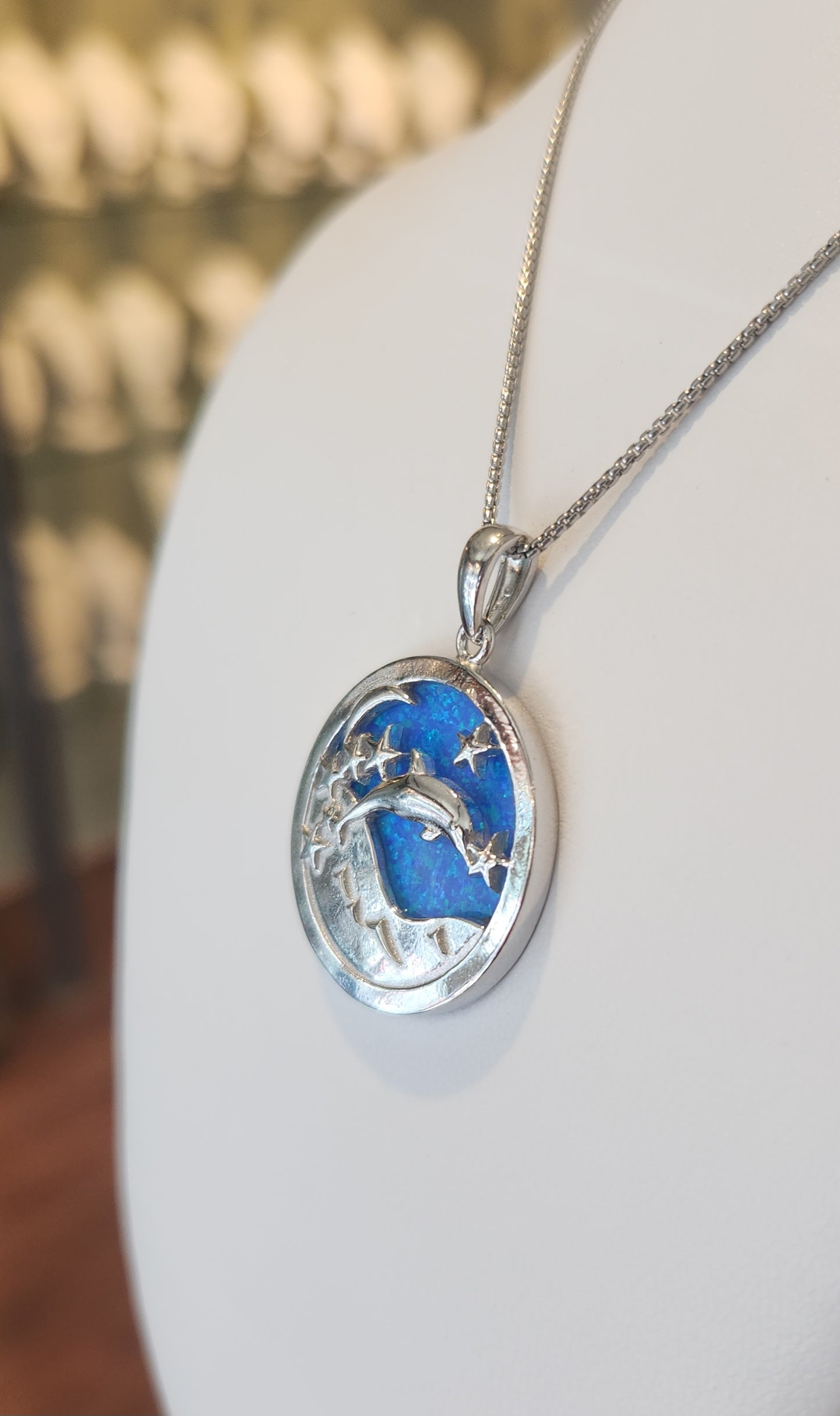 Sterling silver dolphin star pendant with kyocera opal