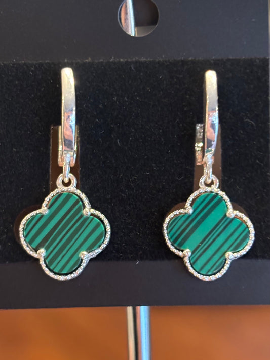 Sterling silver Malachite Clover dangle earrings