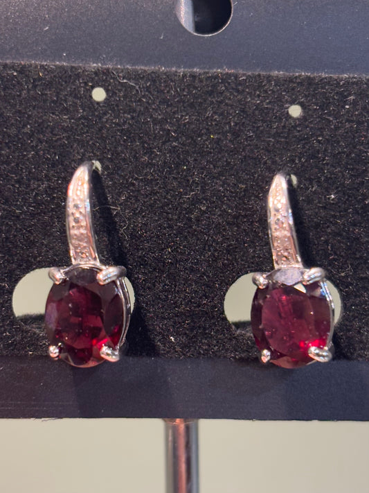 Sterling silver garnet drop earrings with leverback