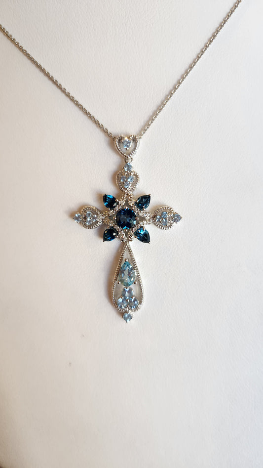 Sterling silver blue topaz cross