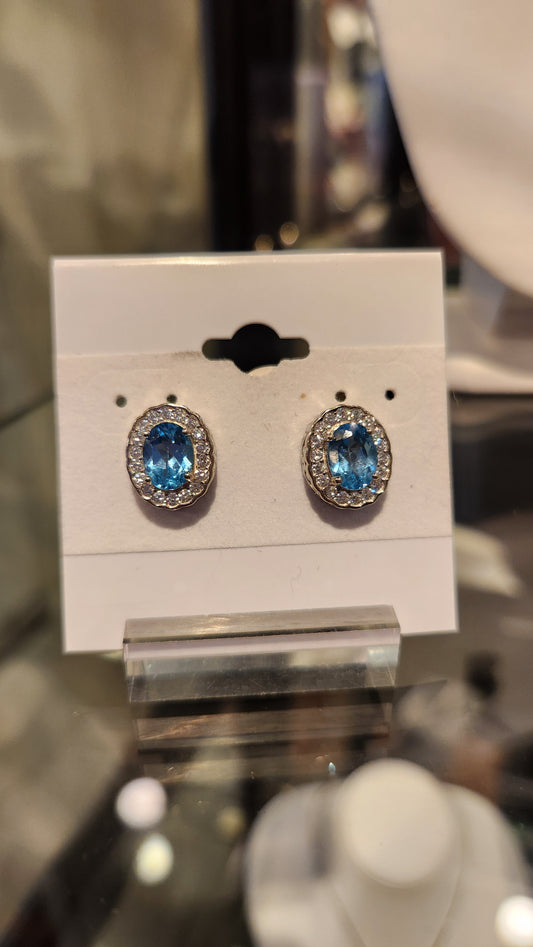 Sterling silver blue and white topaz earrings