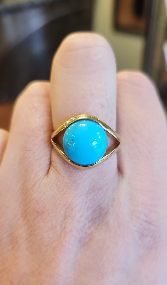 14kt yellow gold turquoise estate ring