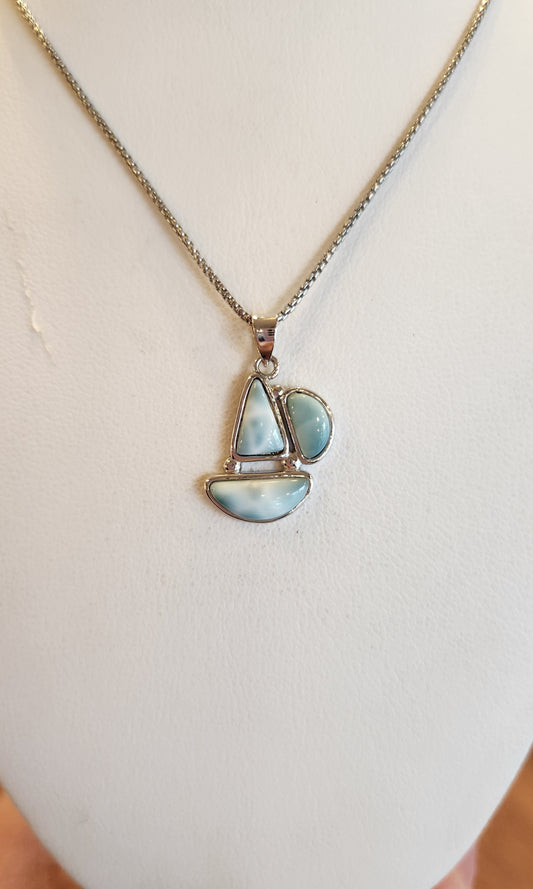 Sterling silver mini larimar sailboat pendant