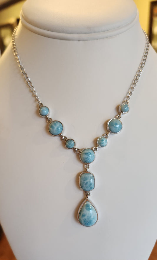 Sterling silver multi-stone larimar necklace