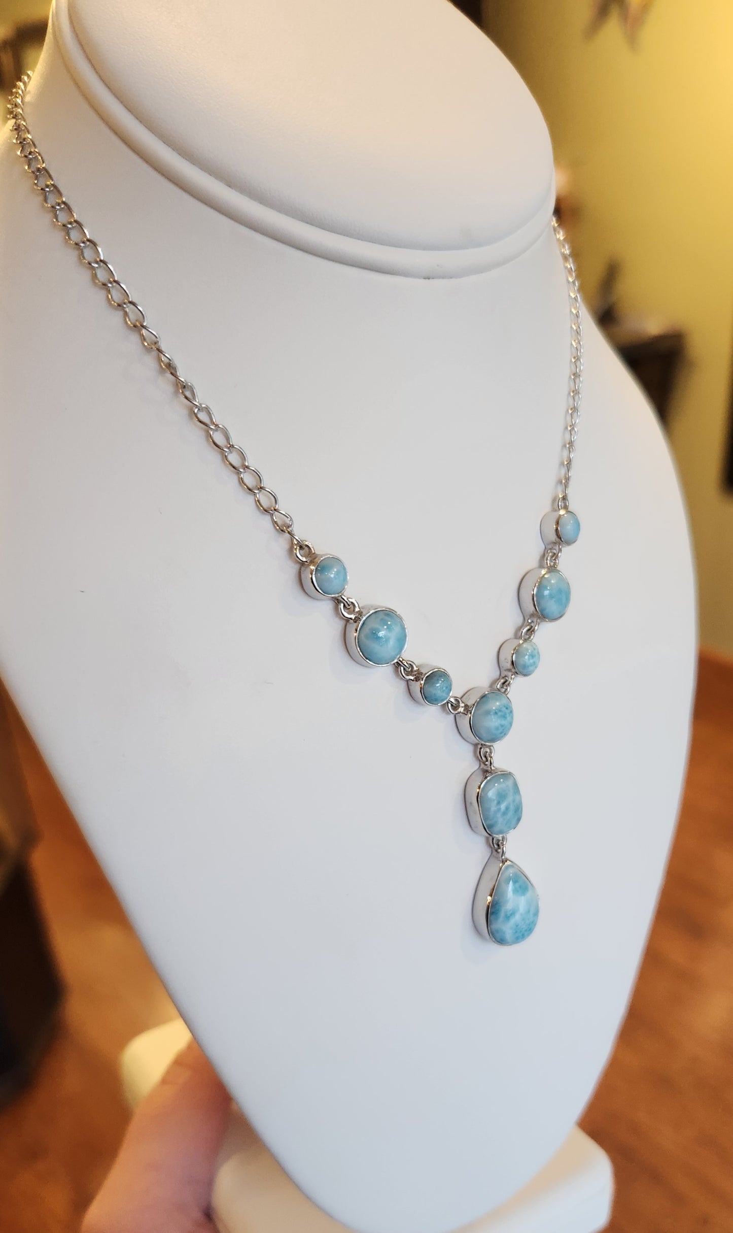 Sterling silver multi-stone larimar necklace