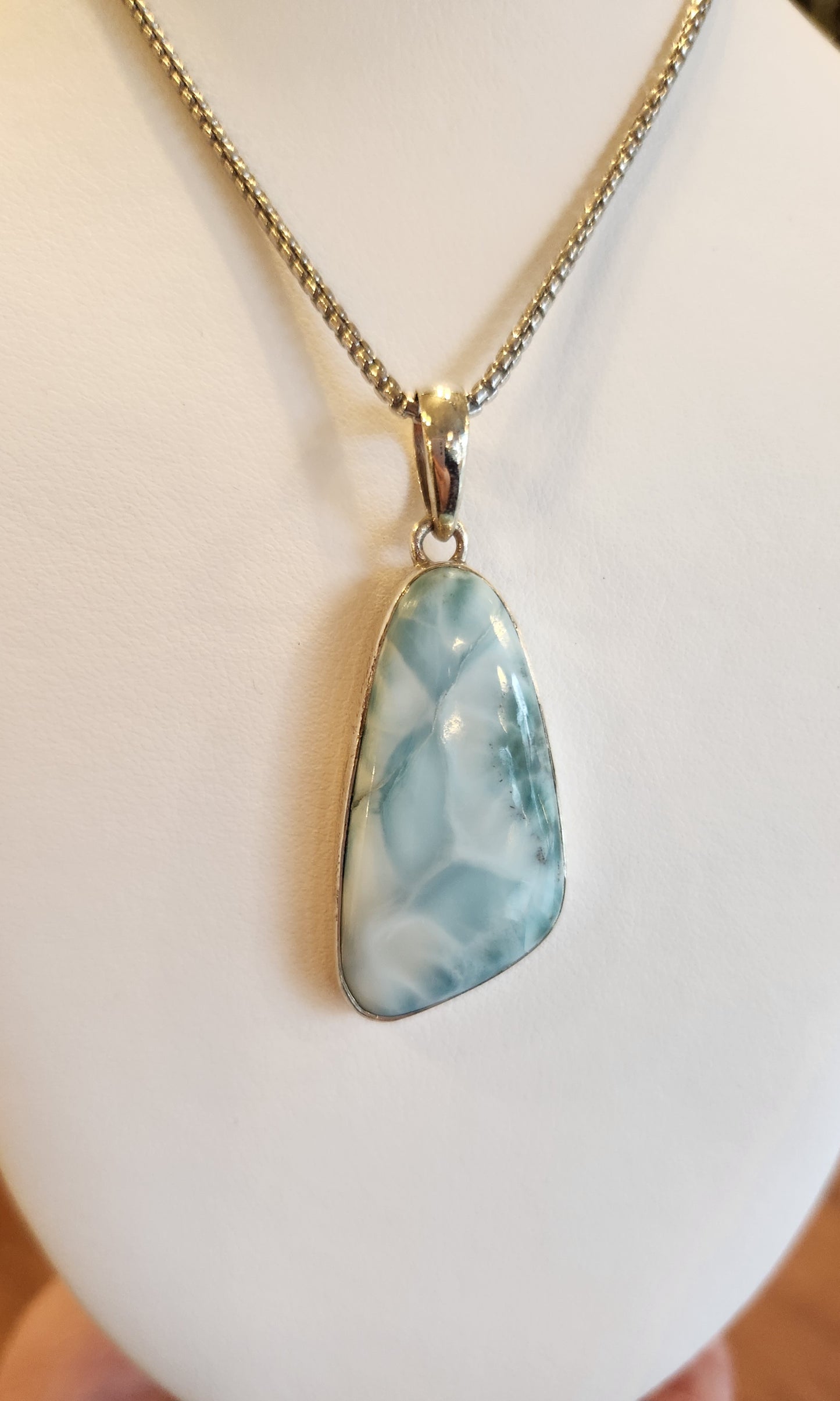 Sterling silver larimar cabochon pendant