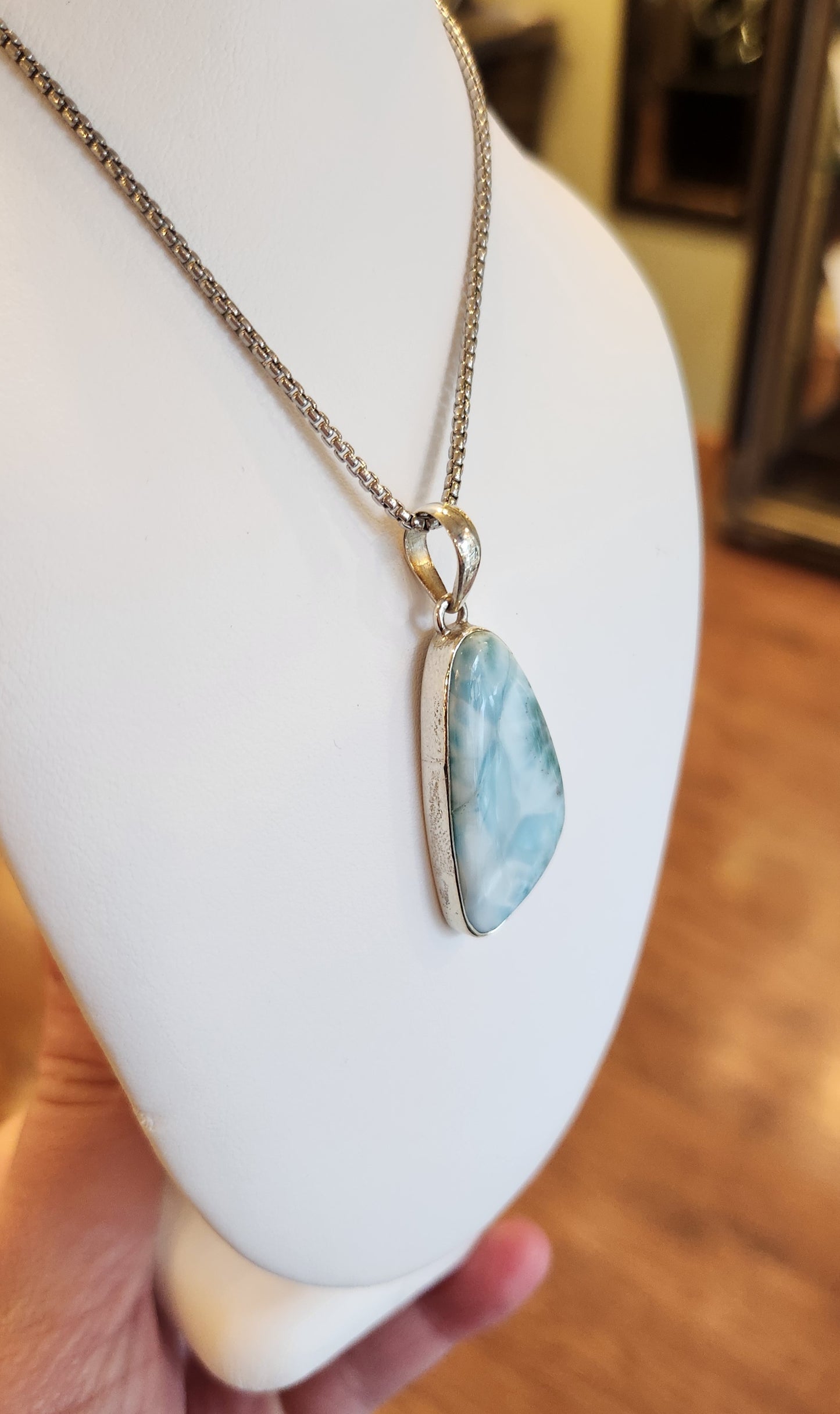 Sterling silver larimar cabochon pendant