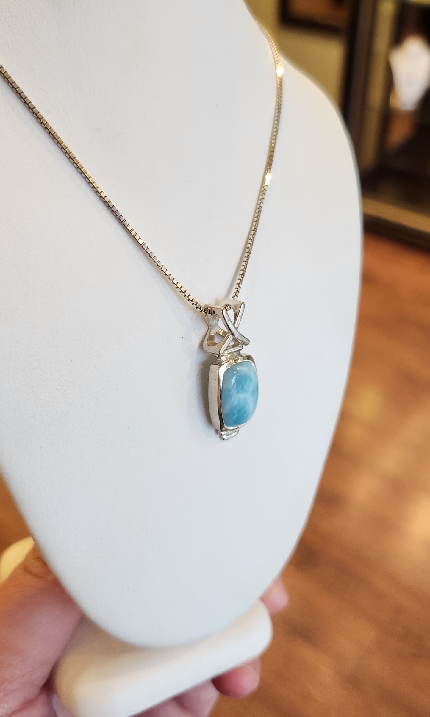 Sterling silver rectangle larimar pendant