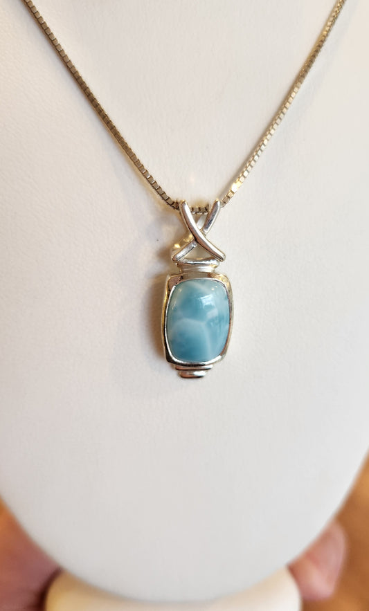 Sterling silver rectangle larimar pendant