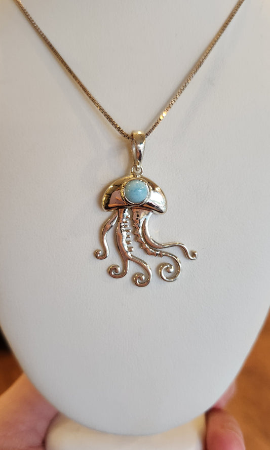 Sterling silver jellyfish pendant with larimar