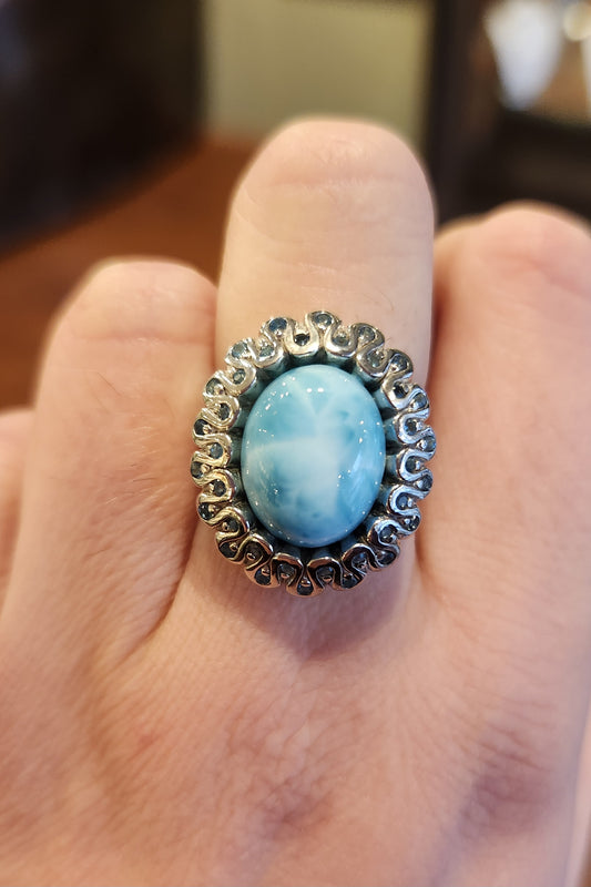 Sterling silver larimar ring with blue topaz