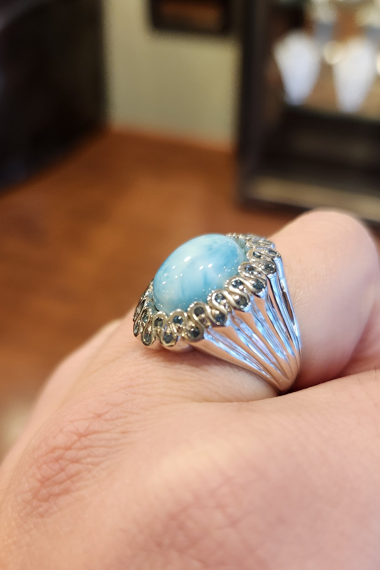 Sterling silver larimar ring with blue topaz