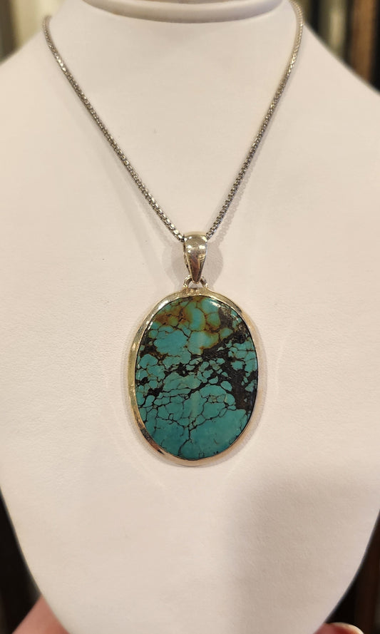 Sterling silver large oval turquoise pendant