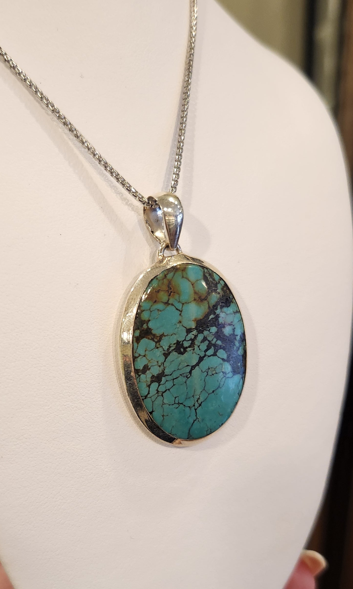 Sterling silver large oval turquoise pendant