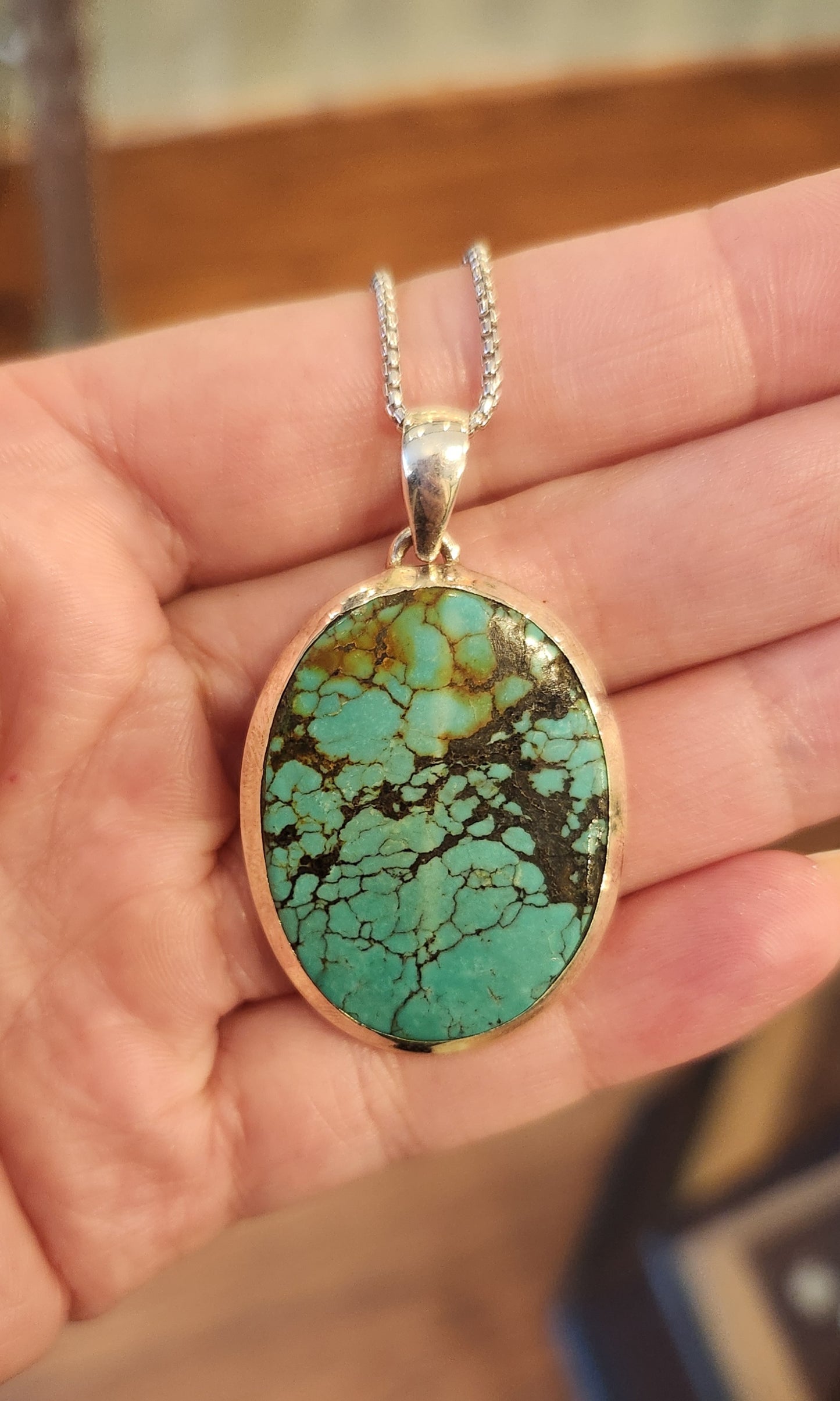 Sterling silver large oval turquoise pendant