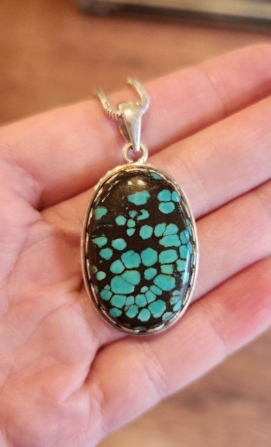 Sterling silver stylish turquoise pendant
