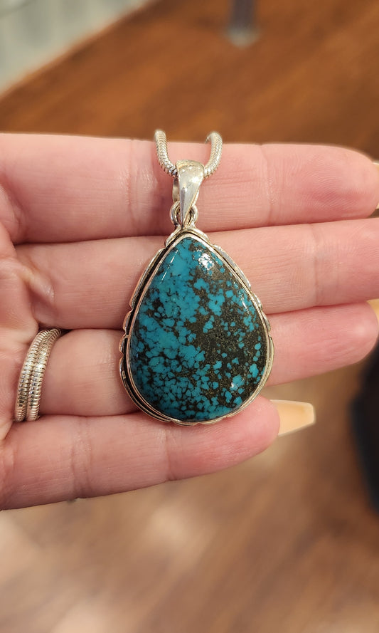 Sterling silver pear-shaped turquoise pendant