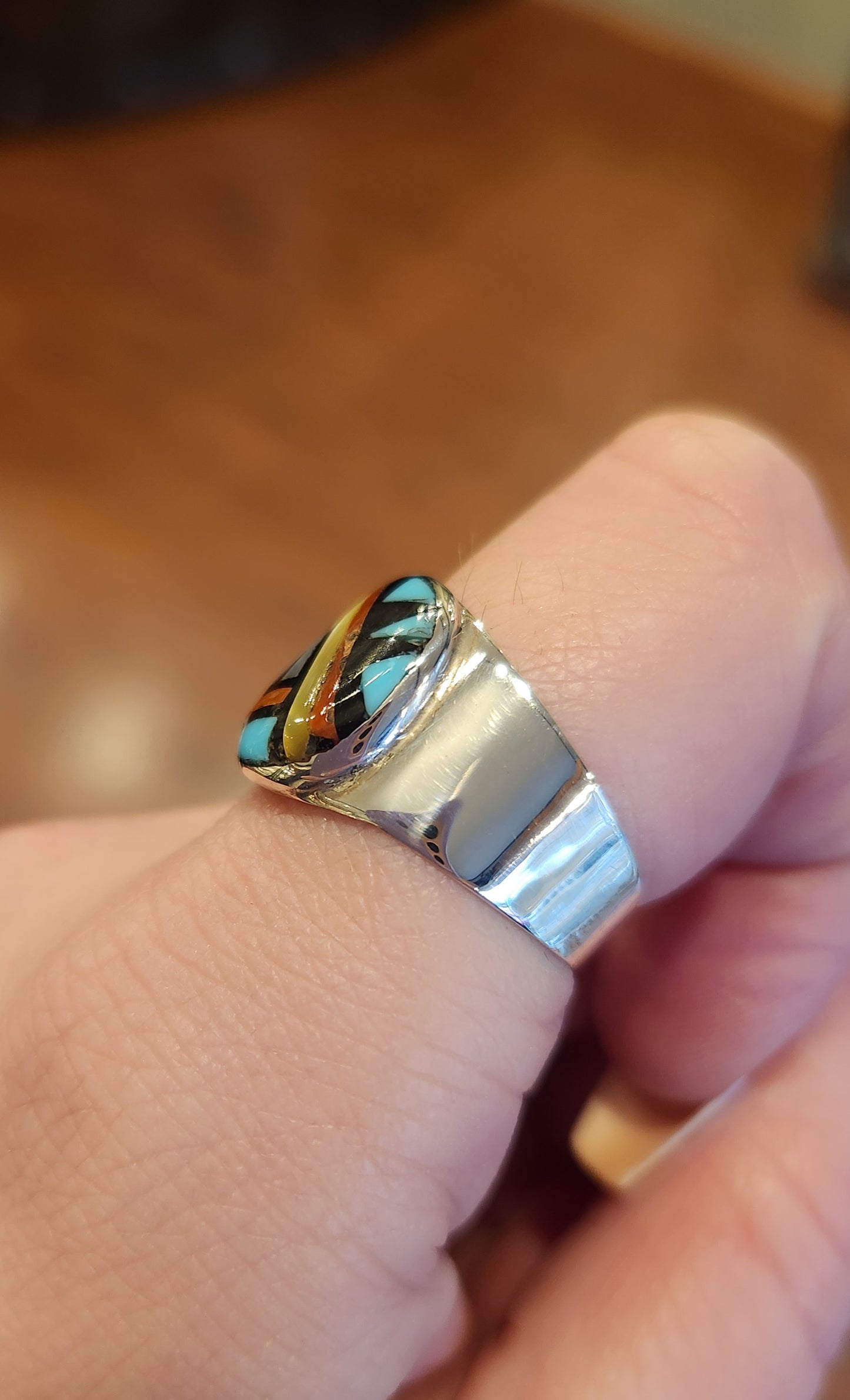 Sterling silver zuni style turquoise inlay ring