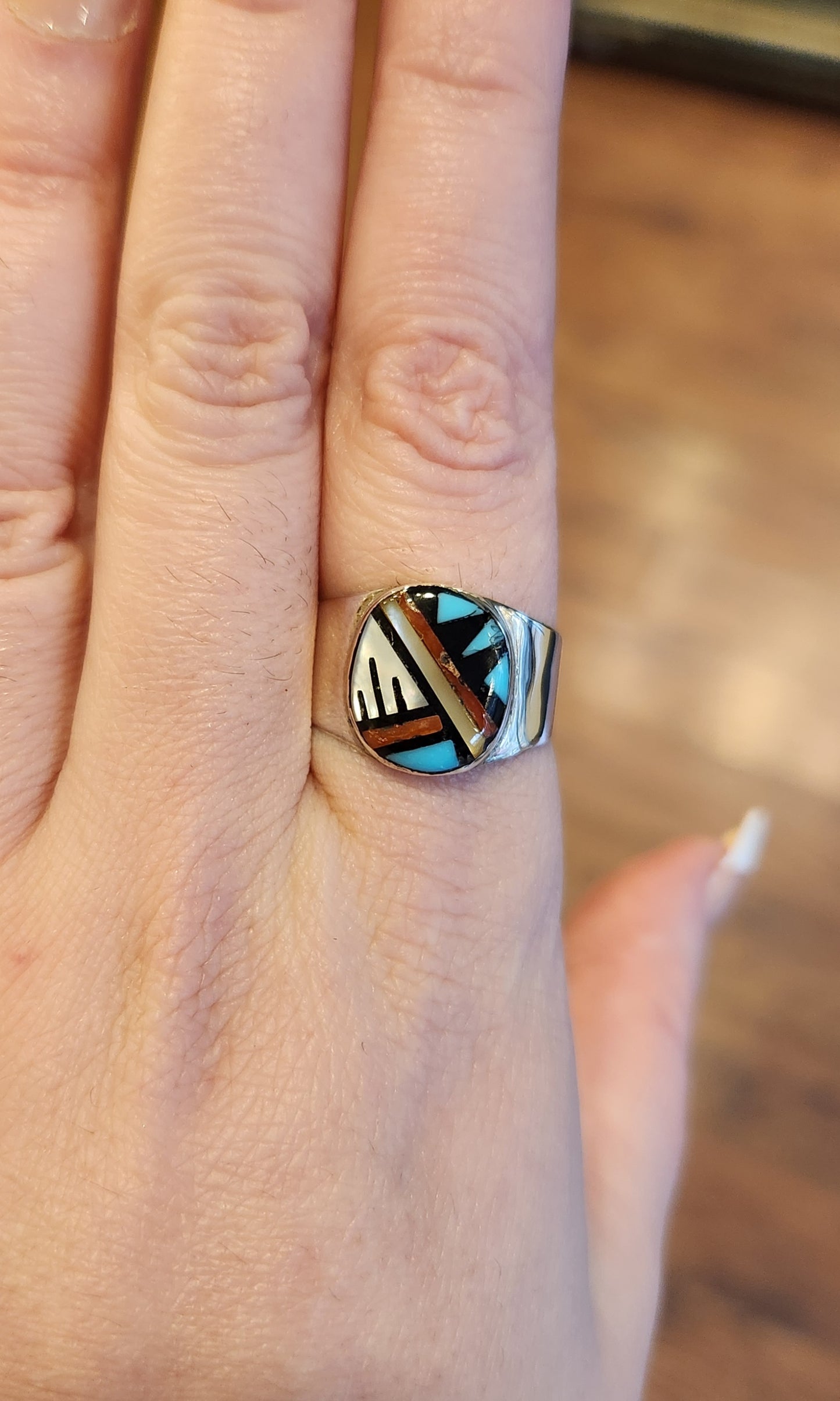 Sterling silver zuni style turquoise inlay ring