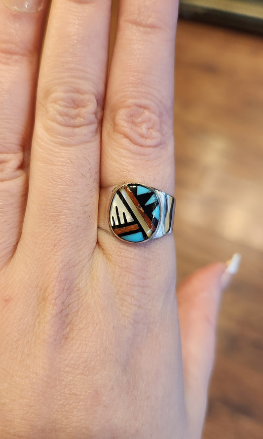 Sterling silver zuni style turquoise inlay ring