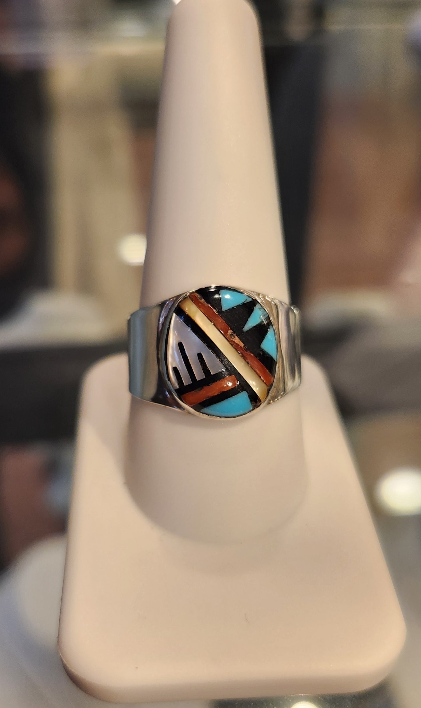 Sterling silver zuni style turquoise inlay ring