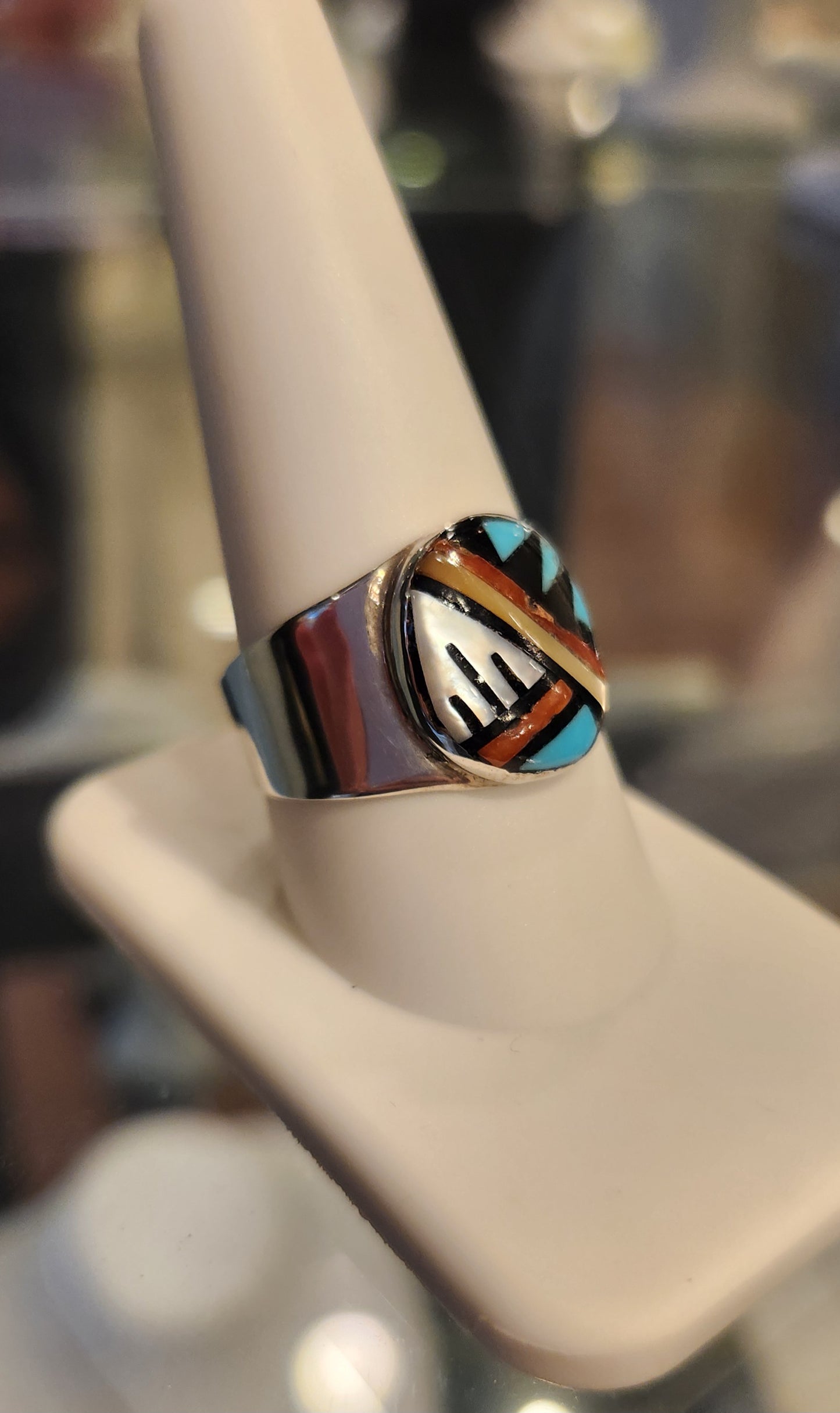 Sterling silver zuni style turquoise inlay ring