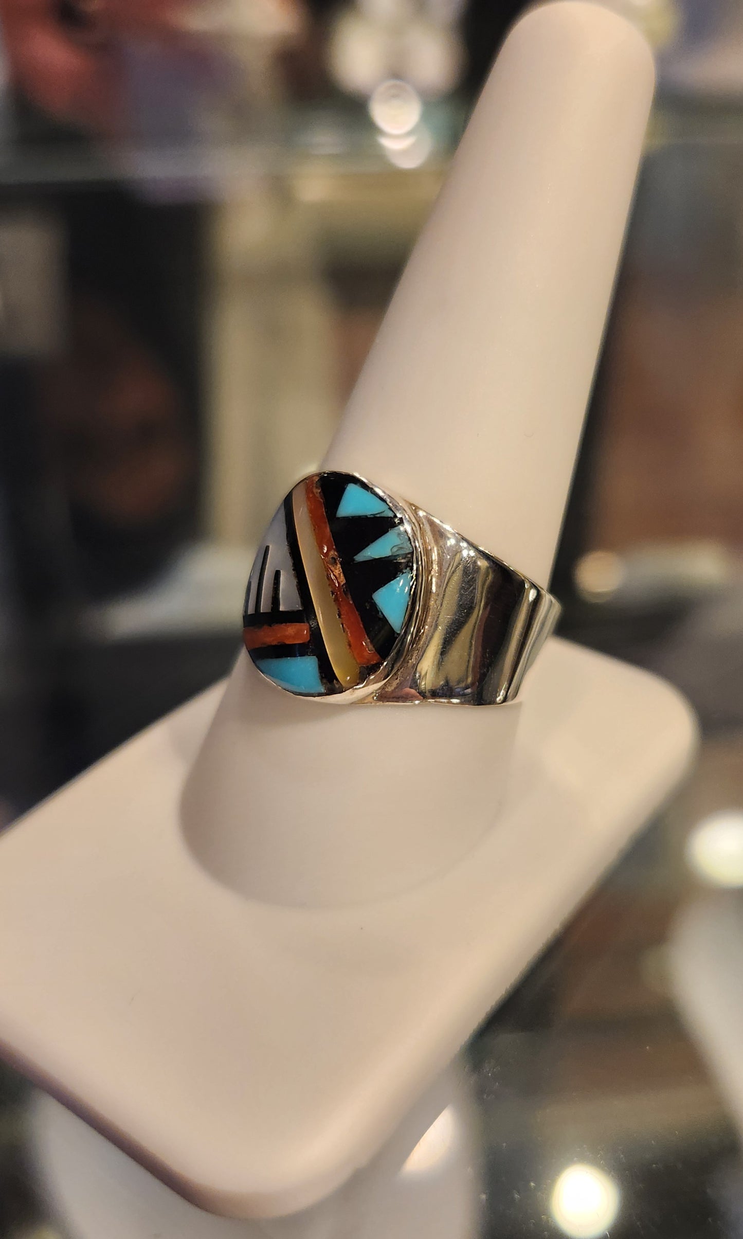 Sterling silver zuni style turquoise inlay ring